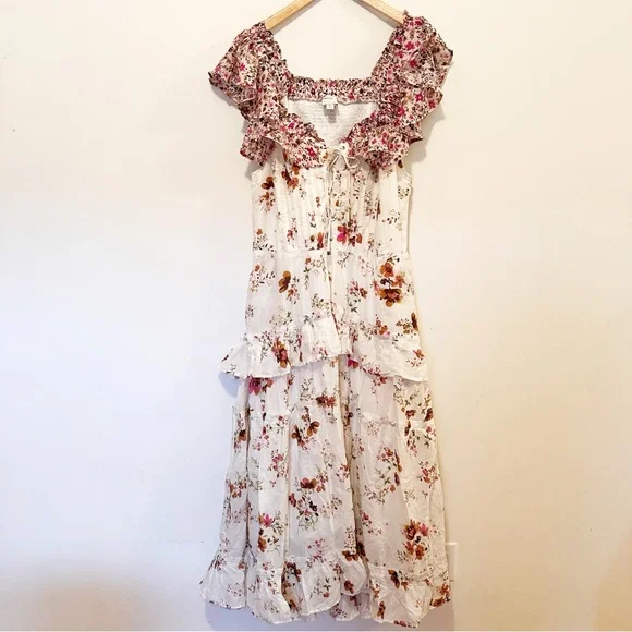 Anthropologie Maeve Ruffle-Sleeve V-Neck Lace-Up Midi Dress